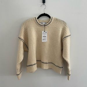Zara CONTRAST TOPSTITCHING KNIT SWEATER